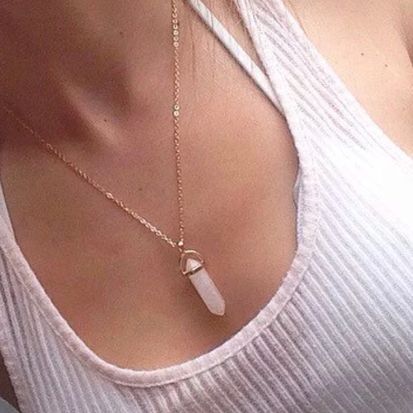 Pink Crystal Pendant Necklace Gold Tone - Picture 2 of 4